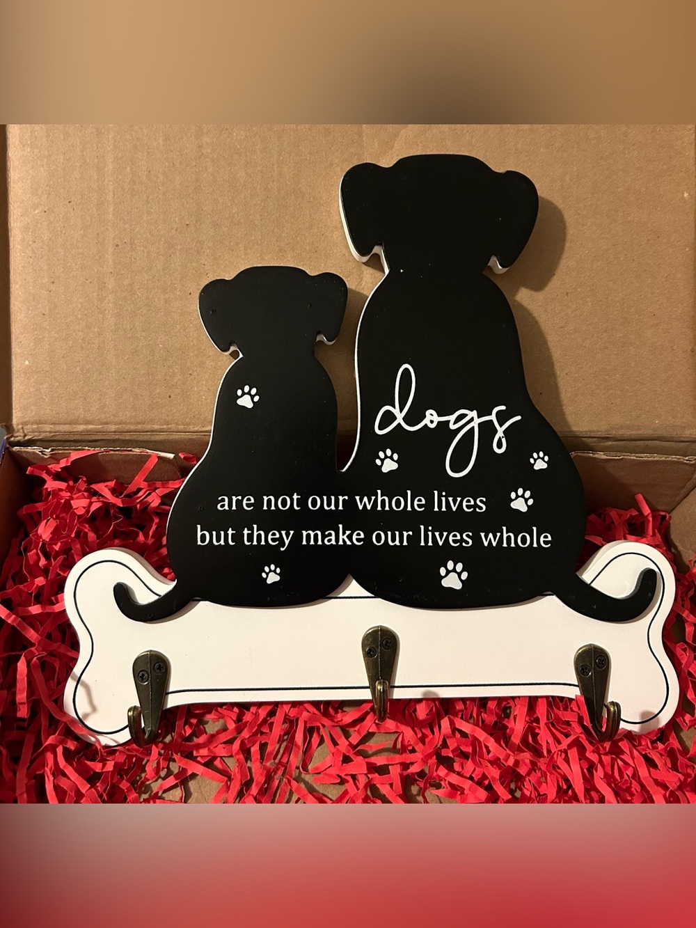 Black & White Dog Wall Hook Rack with Sentiment